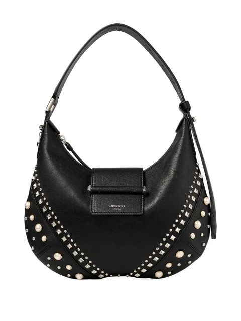 Jimmy Choo small Bar Hobo studded pearl shoulder bag - Black