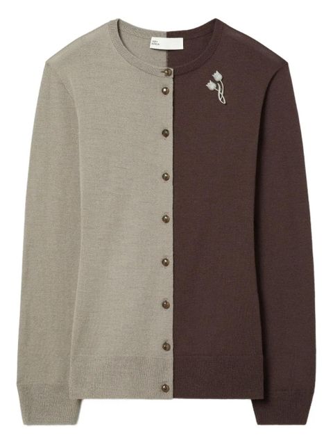 Tory Burch colourblock brooch wool cardigan - Grey - zdjęcie produktu nr 1