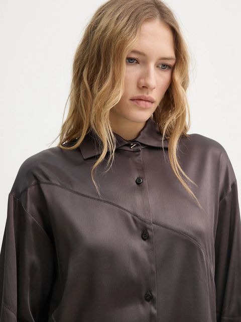 AERON koszula ABIGAIL damska kolor brązowy relaxed z kołnierzykiem klasycznym SH187558