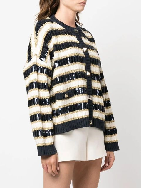 Valentino Garavani Rockstud sequinned cardigan - Neutrals