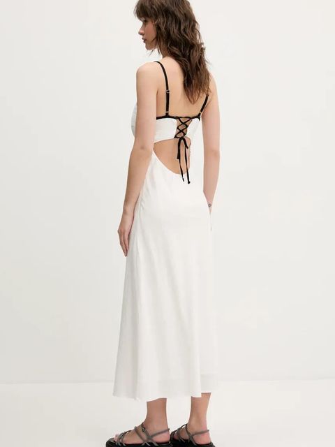 Hollister Co. sukienka lniana kolor beżowy maxi prosta KI359-5049