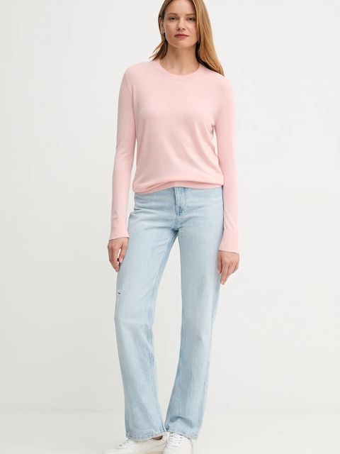 United Colors of Benetton sweter z dodatkiem jedwabiu kolor różowy lekki 1ZRED10CP - zdjęcie produktu nr 2