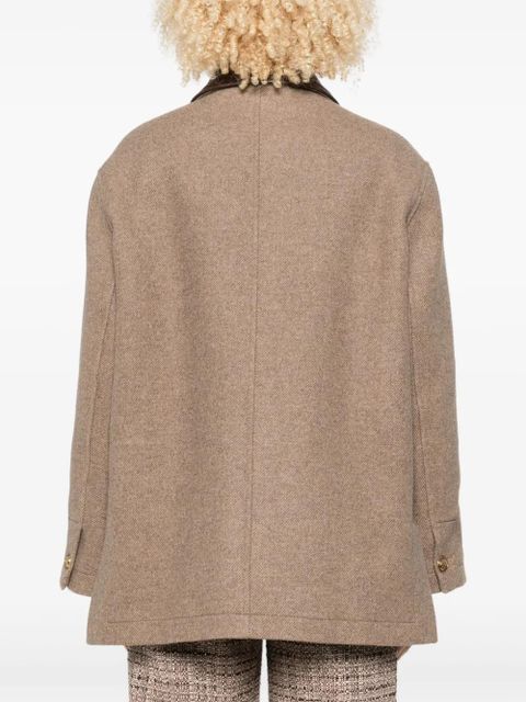 SANDRO contrast-collar flap-pockets single-breasted coat - Brown - zdjęcie produktu nr 2