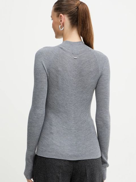 BOSS sweter wełniany damski kolor szary lekki z półgolfem 50549166 - zdjęcie produktu nr 2