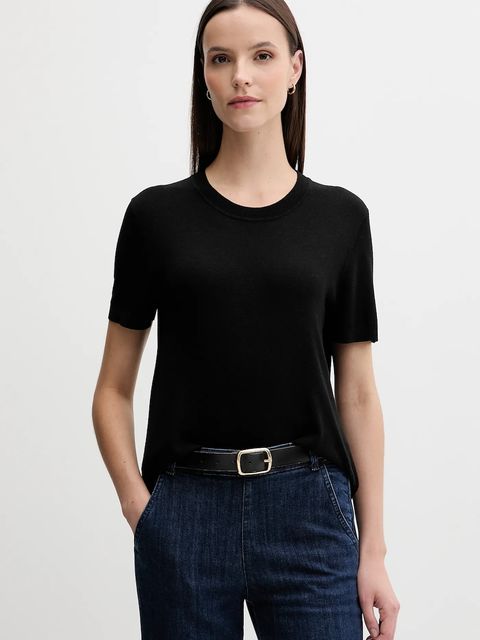 United Colors of Benetton t-shirt z jedwabiem damskie kolor czarny 1ZRED10BK - zdjęcie produktu nr 1