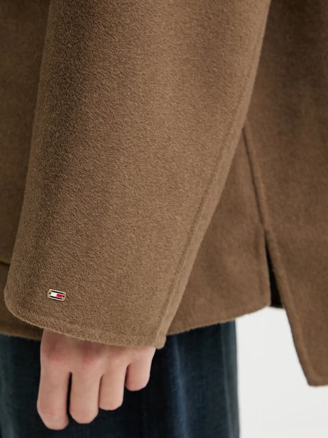 Tommy Hilfiger płaszcz z dodatkiem wełny kolor beżowy WW0WW47758