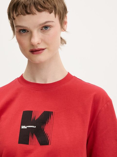 Karl Lagerfeld Jeans t-shirt bawełniany damski kolor czerwony B1W17055