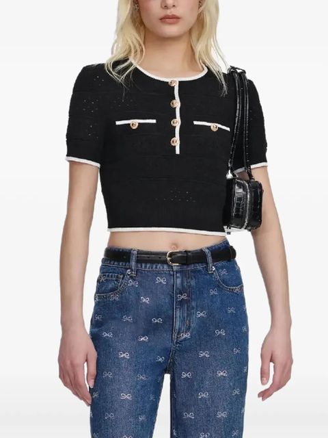 Self-Portrait button trimmed knitted top - Black - zdjęcie produktu nr 1