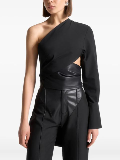 Manière De Voir Coralie one-sleeve leather wrap top - Black