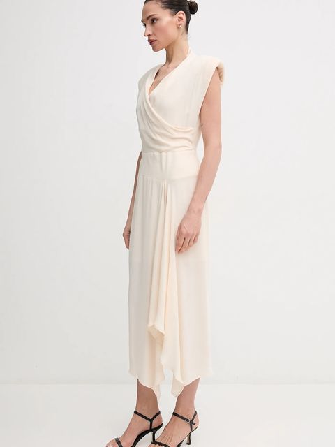 Sandro Ferrone sukienka kolor beżowy midi rozkloszowana S23XBEBONACCORTI - zdjęcie produktu nr 1