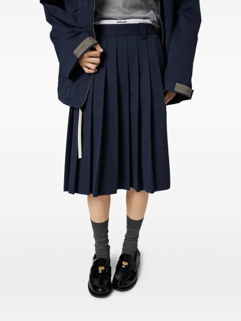 Miu Miu pleated logo-embroidered midi skirt - Blue