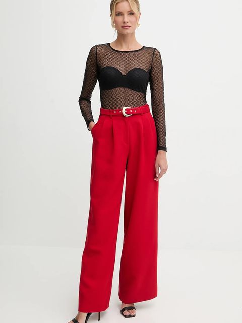 Morgan spodnie damskie kolor czerwony szerokie high waist PRED.F - zdjęcie produktu nr 2