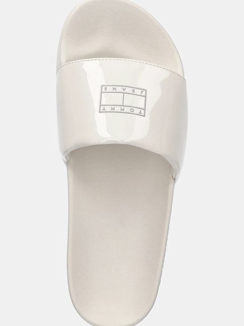 Tommy Jeans klapki FLAG POOL SLIDE PATENT damskie kolor beżowy EN0EN02901