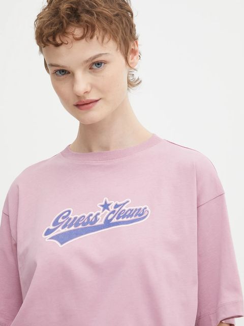 Guess Jeans t-shirt bawełniany damski kolor fioletowy W5BI31 K8HM0