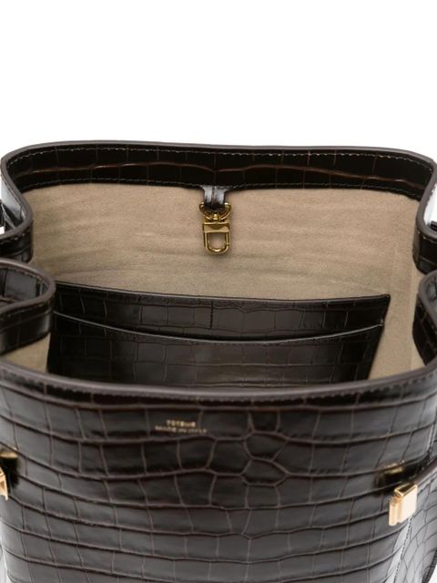 TOTEME belted crocodile-embossed bucket bag - Brown
