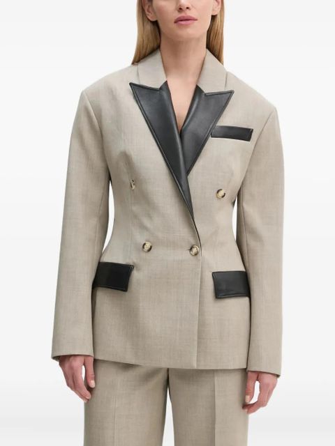 Nanushka Pacey leather-trimmed double-breasted blazer - Neutrals - zdjęcie produktu nr 2