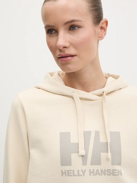 Helly Hansen bluza bawełniana HH LOGO 2.0 damska kolor beżowy z kapturem z nadrukiem 34460