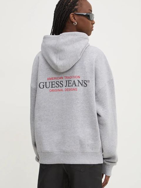 Guess Jeans bluza damska kolor szary z kapturem z nadrukiem W4BQ21 KC811 - zdjęcie produktu nr 2