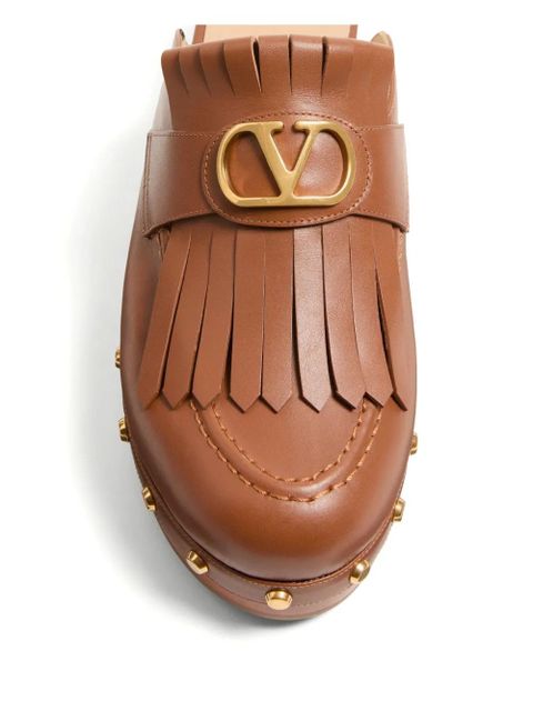 Valentino Garavani 45mm VLogo Signature fringed clogs - Brown