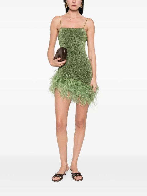 Oséree feather-trim mini dress - Green - zdjęcie produktu nr 2