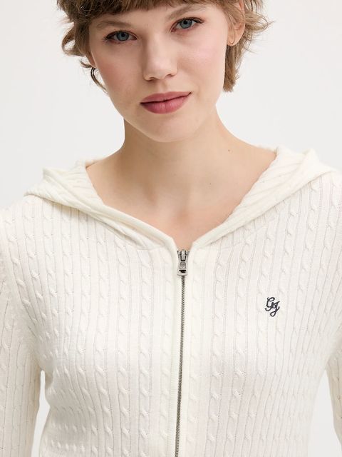 Guess Jeans kardigan z domieszką jedwabiu damska kolor beżowy lekki W5BR04 Z3HO2