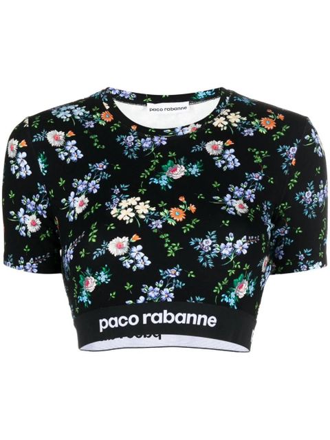 Rabanne floral-print crop-top - Black - zdjęcie produktu nr 1
