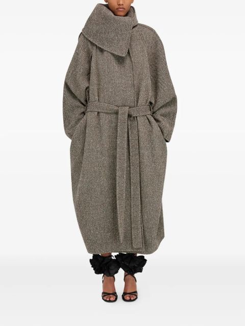 Ferragamo herringbone belted coat - Brown