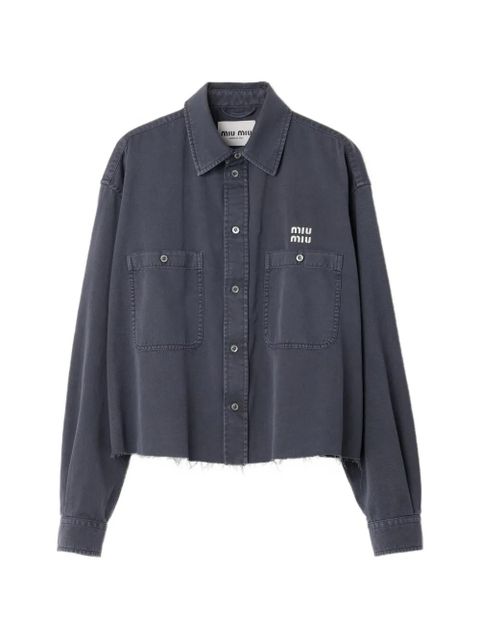 Miu Miu patch-pocket logo-embroidered shirt - Blue - zdjęcie produktu nr 1