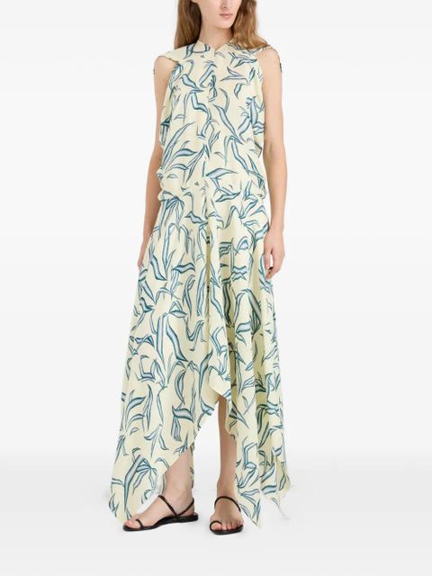 Proenza Schouler Sybella leaf-print handkerchief-hem midi dress - Neutrals