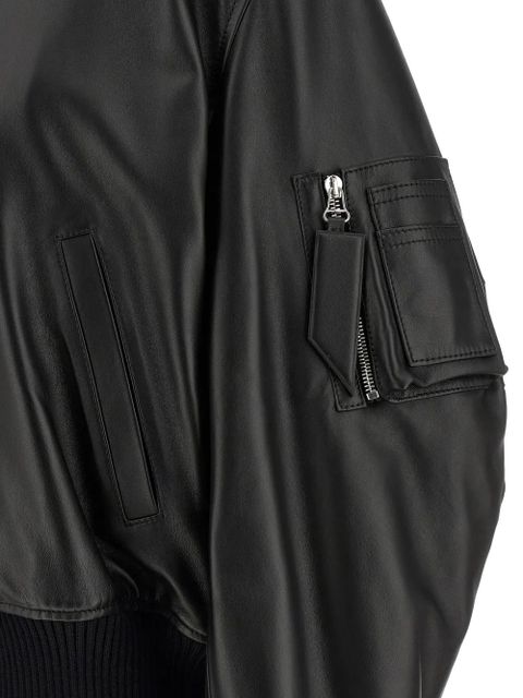 The Attico ribbed leather bomber jacket - Black