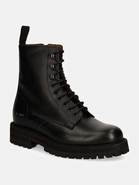 Common Projects botki Combat damskie kolor czarny na płaskim obcasie 6180 - zdjęcie produktu nr 1