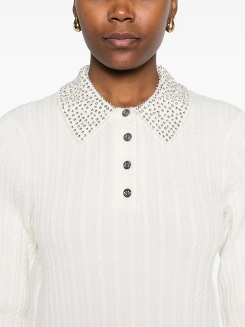 Maje embellished-collar polo top - White