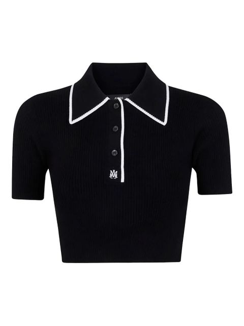 AMIRI embroidered ribbed-knit polo top - Black - zdjęcie produktu nr 1