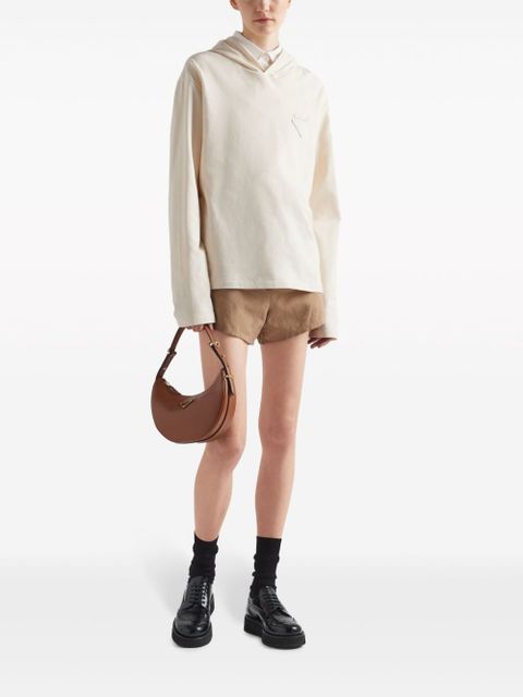 Prada logo-plaque hooded T-shirt - Neutrals