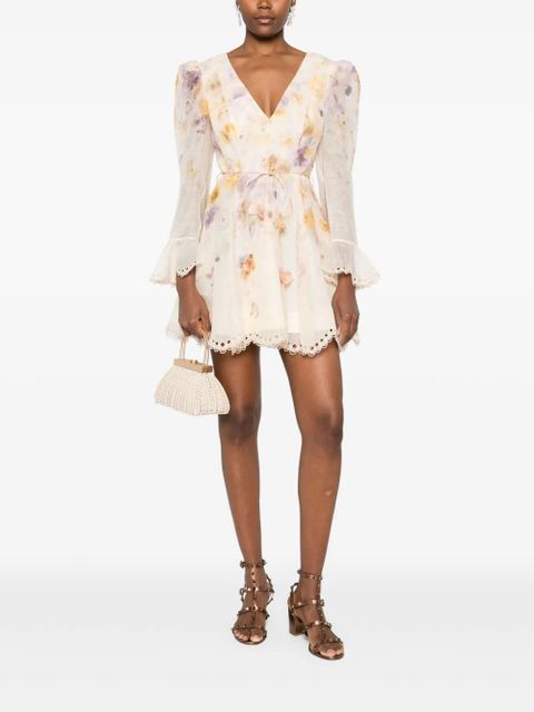 ZIMMERMANN embroidered lace-trimmed mini dress - Neutrals