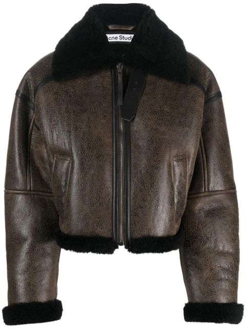 Acne Studios shearling-trim leather jacket - Brown - zdjęcie produktu nr 1