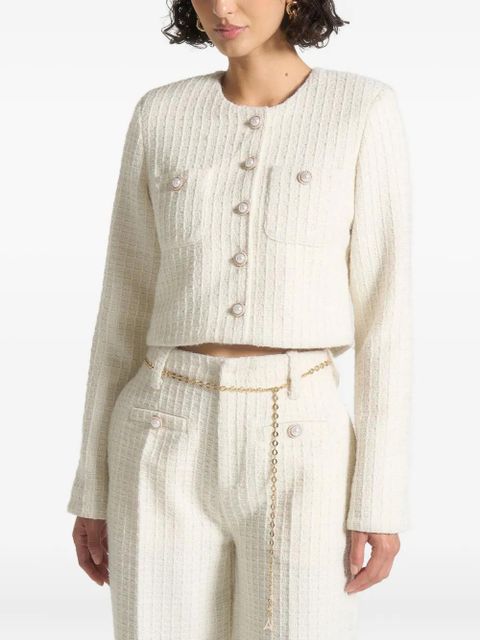 Manière De Voir Celine pearl-embellished cropped tweed jacket - Neutrals - zdjęcie produktu nr 1