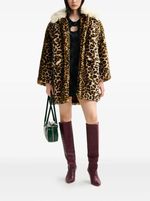 Essentiel Antwerp leopard-print contrast-collar coat - Brown - zdjęcie produktu nr 2