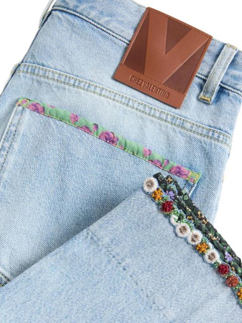 Valentino Garavani floral-hem faded jeans - Blue - zdjęcie produktu nr 2