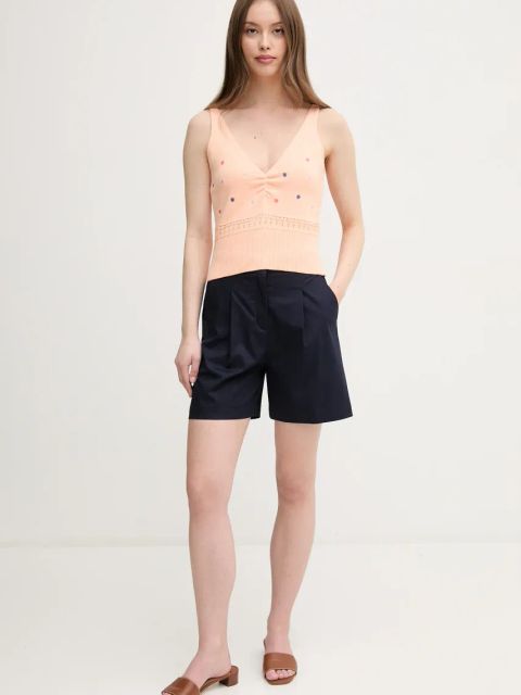 United Colors of Benetton top bawełniany kolor pomarańczowy 10C1EH01A