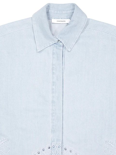 ZIMMERMANN Daylight floral-embroidered denim shirt - Blue
