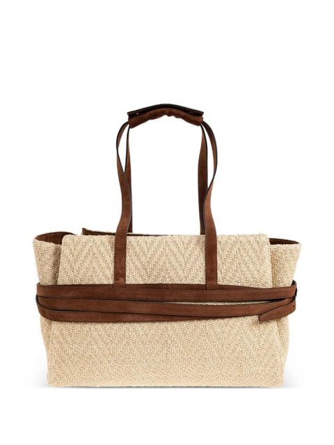 Moschino belted woven tote bag - Neutrals