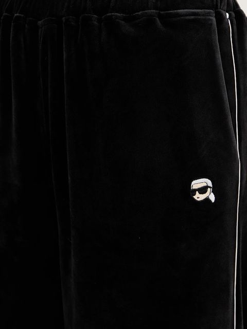 Karl Lagerfeld spodnie dresowe welurowe IKON damskie kolor czarny gładkie B1W10022