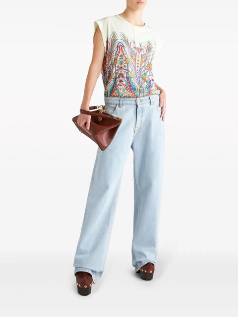 ETRO graphic-print Henley-neck T-shirt - White