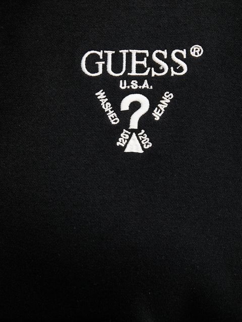 Guess bluza ROBERTA damska kolor czarny z kapturem z aplikacją V5RQ20 KC3D2
