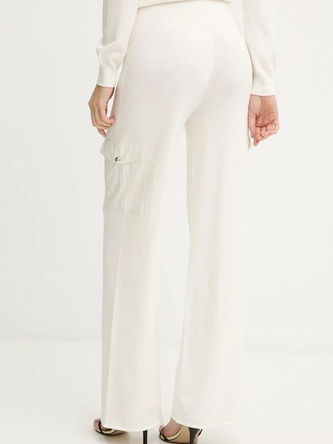 Liu Jo spodnie damskie kolor beżowy szerokie high waist TF5041.MS75L