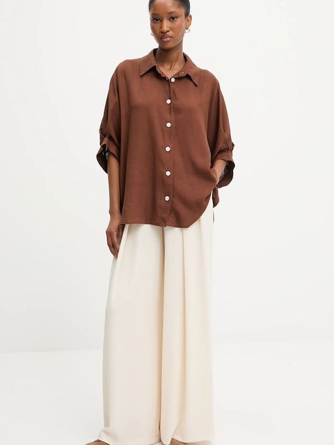 Answear.LAB koszula z lnem damska kolor brązowy relaxed z kołnierzykiem klasycznym - zdjęcie produktu nr 2
