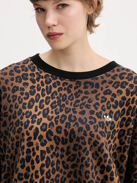 adidas Originals bluza bawełniana Leopard damska kolor brązowy wzorzysta JW7303
