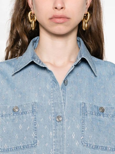 Maje rhinestone-embellished denim shirt - Blue