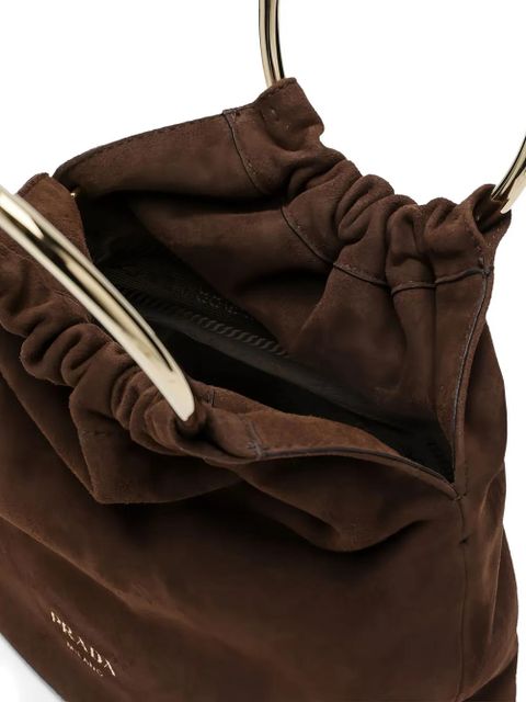 Prada mini ring-handle suede bucket bag - Brown